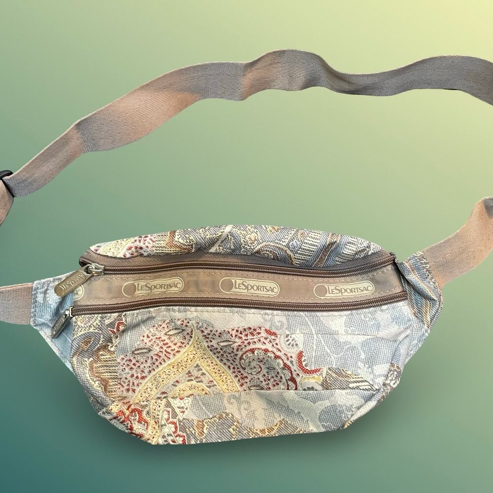 LeSportsac Paisley Nylon Belt Bag Fanny Pack Multi Zip Adjustable Strap USA VTG